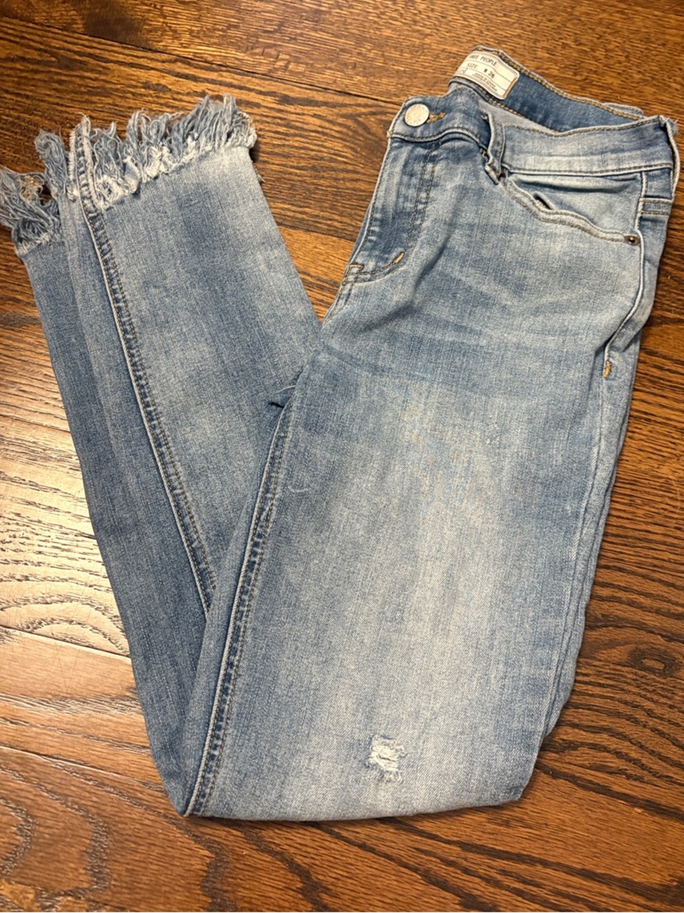 Free People Light Blue Frayed Hem Cropped Jeans